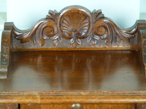 fig 3. Charming Victorian Elaborately Carved Oak Perdonium Cabinet Or Side Table
 