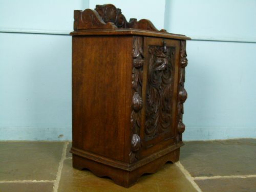 fig 4. Charming Victorian Elaborately Carved Oak Perdonium Cabinet Or Side Table
 