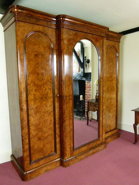fig 1. Outstanding Victorian Burr Walnut Triple Wardrobe