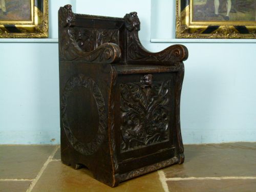 Charming Victorian Elaborately Carved Oak Chair with Cabinet 
