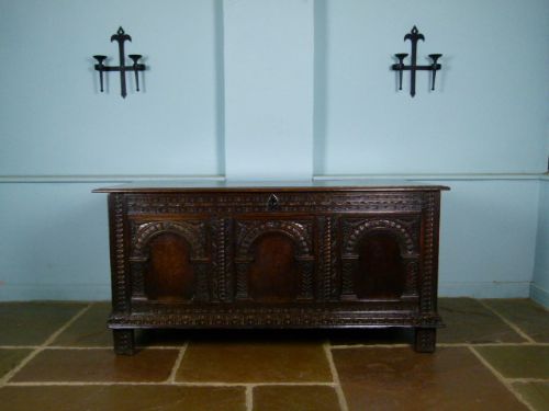fig 1. Charming 17thC Carved Oak Coffer