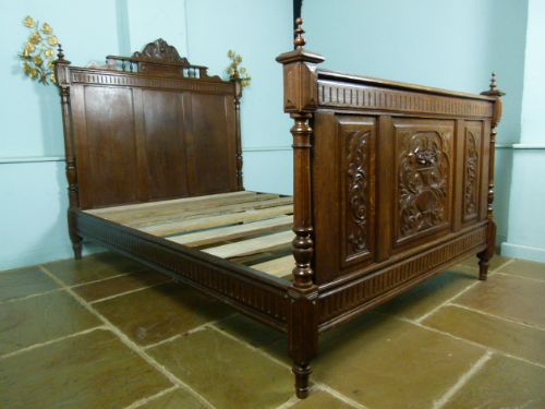 Elegant Antique French Carved Oak Double Bed
