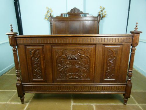 fig 1. Elegant Antique French Carved Oak Double Bed
 