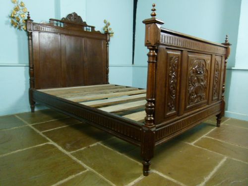 fig 2. Elegant Antique French Carved Oak Double Bed
 