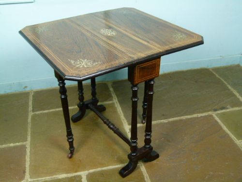 fig 3. Elegant Victorian Rosewood Sutherland Drop-leaf Tea Occasional Table 