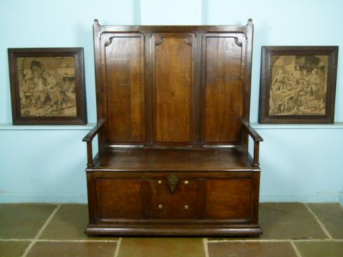 fig 1. Charming Victorian Carved Oak Settle Bench With Chest