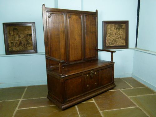 fig 3. Charming Victorian Carved Oak Settle Bench With Chest