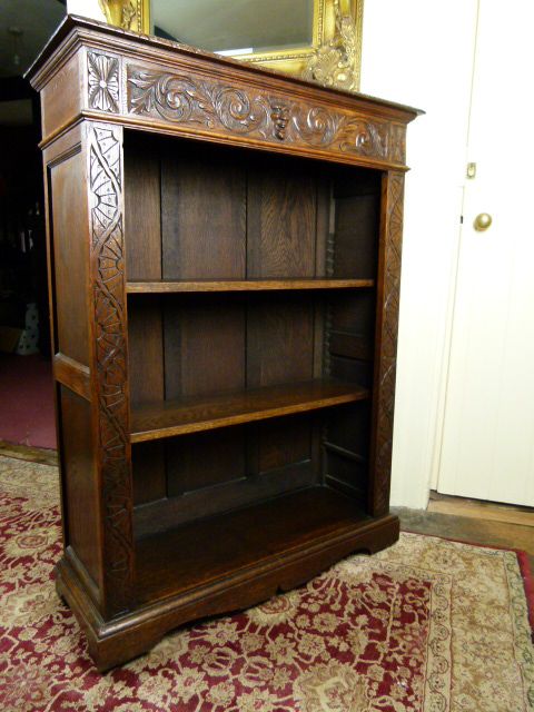 Charming Victorian Elaborately Carved Oak Bookcase