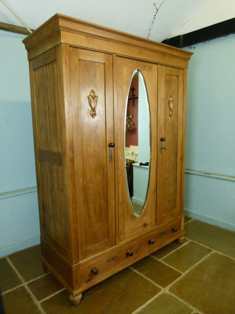 Pretty Victorian Pine Triple Mirrored Wardrobe Breaks-down