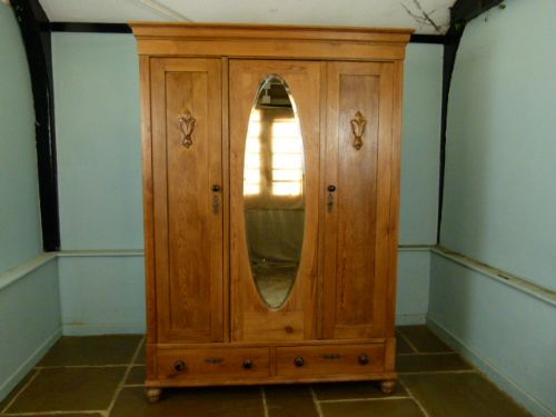 fig 1. Pretty Victorian Pine Triple Mirrored Wardrobe Breaks-Down 
