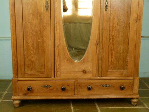 fig 3. Pretty Victorian Pine Triple Mirrored Wardrobe Breaks-Down 