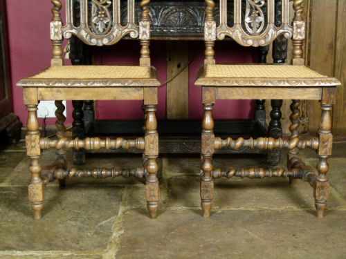 fig 2. Charming Pair Of Victorian Carved Oak Hall/Dining Chairs