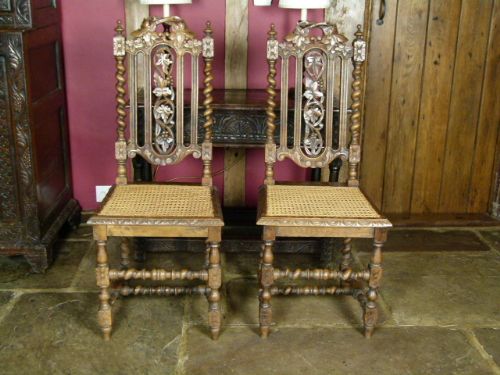 fig 3. Charming Pair Of Victorian Carved Oak Hall/Dining Chairs