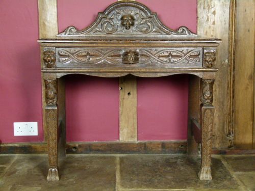 Victorian Elaborately Carved Oak Side/hall Console Table