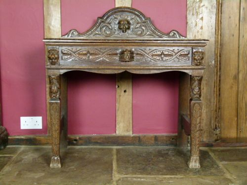 fig 1. Victorian Elaborately Carved Oak Side/Hall Console Table