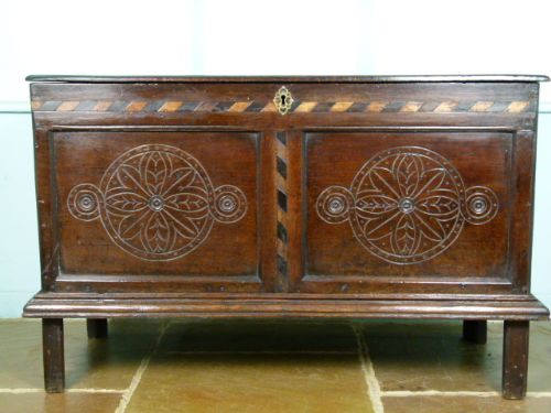 17th Century Oak and Marquetry Inlaid Coffer
