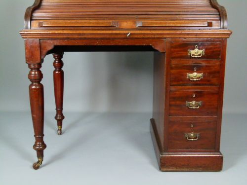 fig 2. Victorian Mahogany Tambour Fronted Roll Top Pedestal Desk
 