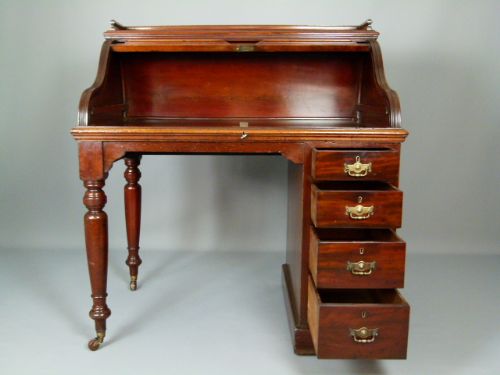 fig 4. Victorian Mahogany Tambour Fronted Roll Top Pedestal Desk
 