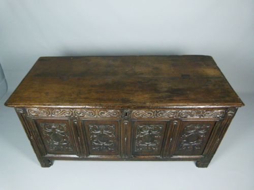 fig 3. Charming 17th Century Carved Oak Coffer