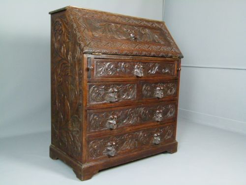 fig 1. Elaborately Carved Victorian Green Man Bureau