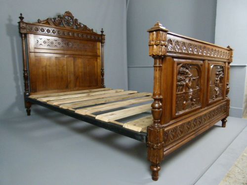 French Elaborately Carved Oak Double Bed C1900