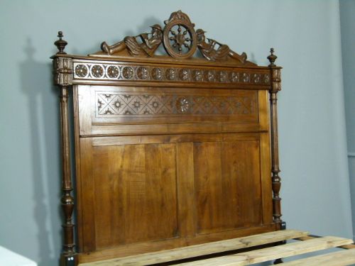 fig 1. French Elaborately Carved Oak Double Bed c1900