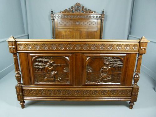 fig 4. French Elaborately Carved Oak Double Bed c1900
