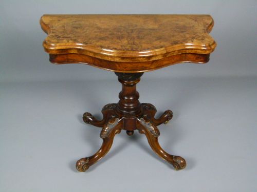 Fine Quality Victorian Burr Walnut Card Table Side Console Table
