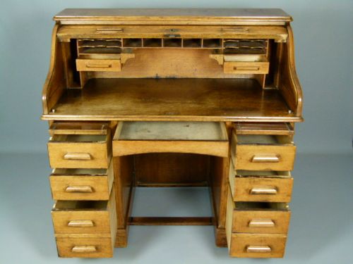 fig 3. Early 20thC Oak Tambour Fronted Roll-Top