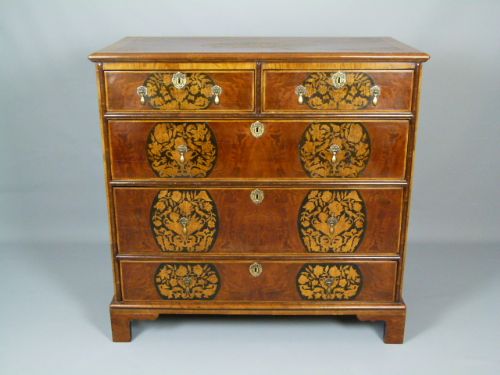 Superb Late 18thc  William & Mary Design Marquetry Chest of Drawers