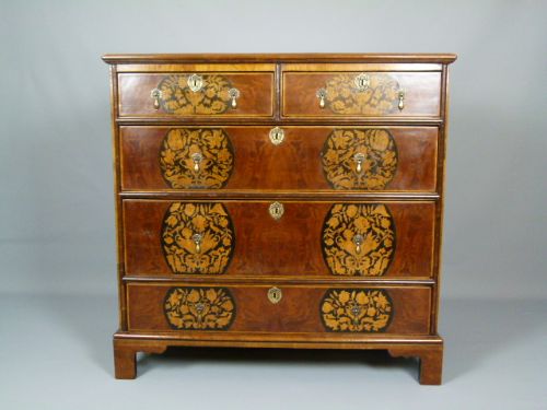 fig 1. Superb Late 18thc William & Mary Design Marquetry Chest Of Drawers