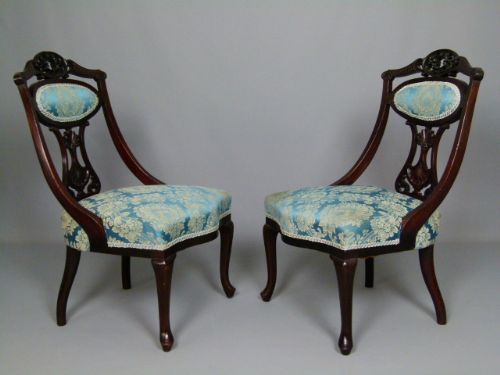 Pair of Victorian Mahogany Salon / Bedroom Chairs