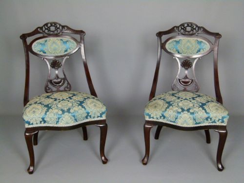 fig 1. Pair Of Victorian Mahogany Salon / Bedroom Chairs