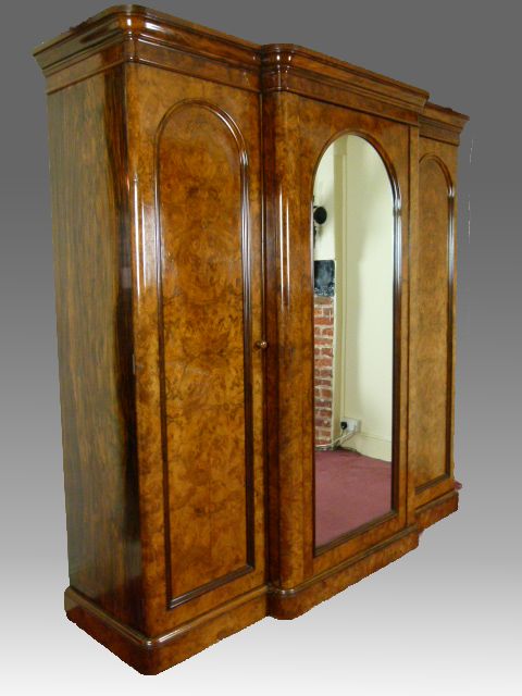 Outstanding Victorian Burr Walnut Triple Wardrobe
