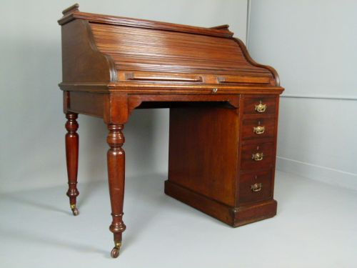 Victorian Mahogany Tambour Fronted Roll Top Pedestal Desk
