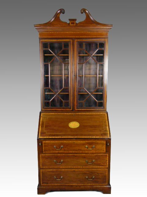Edwardian Sheraton Revival Mahogany Bureau-bookcase