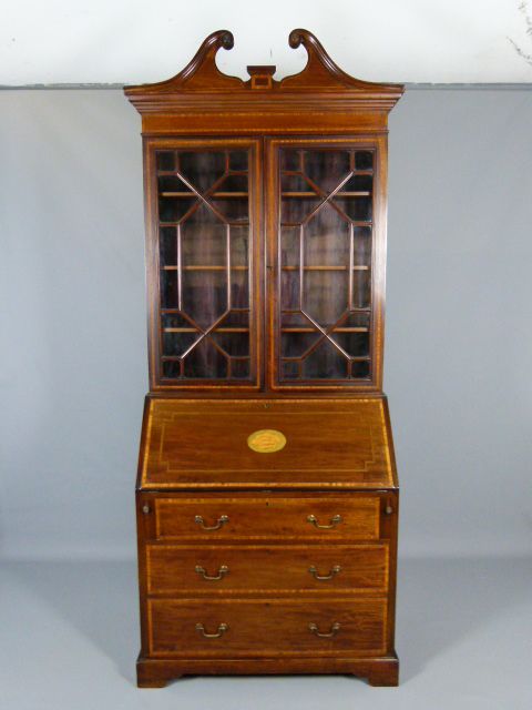 fig 1. Edwardian Sheraton Revival Mahogany Bureau-Bookcase