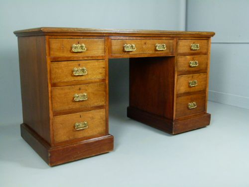 Victorian Oak Pedestal Desk.