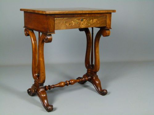 Elegant Lyre End Victorian Walnut Games Side Table