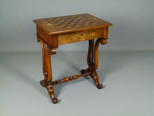 fig 1. Elegant Lyre End Victorian Walnut Games Side Table