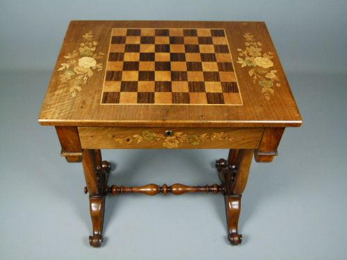 fig 3. Elegant Lyre End Victorian Walnut Games Side Table