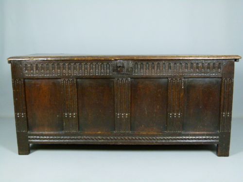 Charming Large 17th Century Carved Oak Coffer