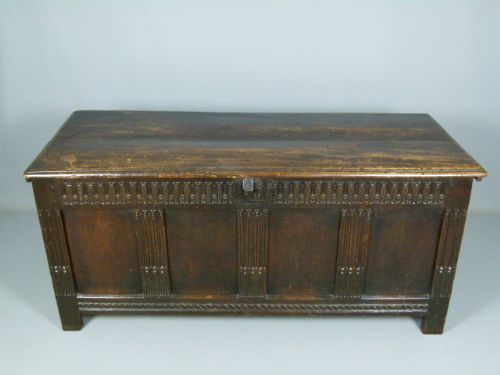 fig 1. Charming Large 17th Century Carved Oak Coffer