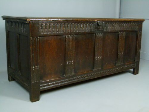 fig 3. Charming Large 17th Century Carved Oak Coffer