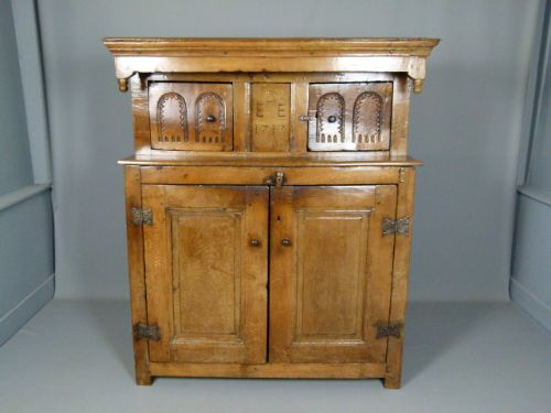 fig 1. Charming Early 18thc Light Oak Court Cupboard c1717.