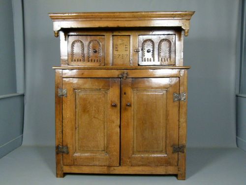 fig 2. Charming Early 18thc Light Oak Court Cupboard c1717.