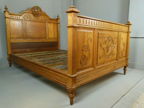 French Carved Light Oak Double Bed C1890