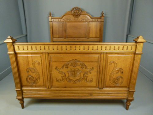 fig 1. French Carved Light Oak Double Bed c1890