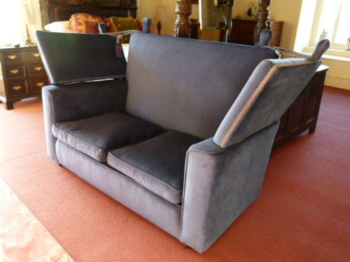 Stylish Blue Velvet Knole Two-seater Sofa C1930