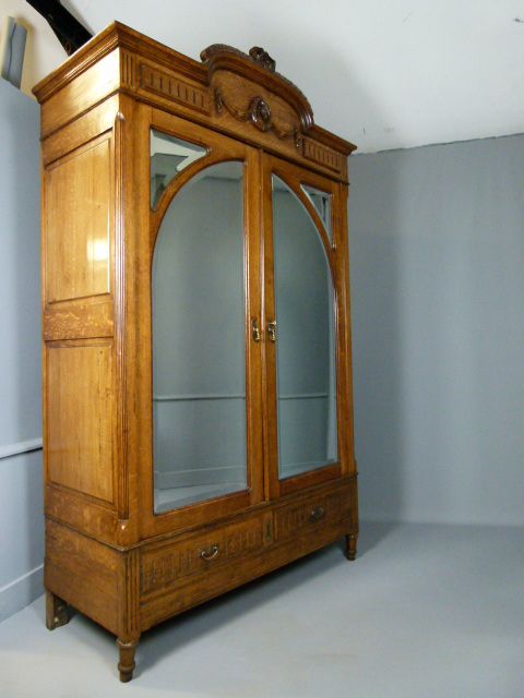 Imposing French Oak 19thc Mirrored Double Armoire